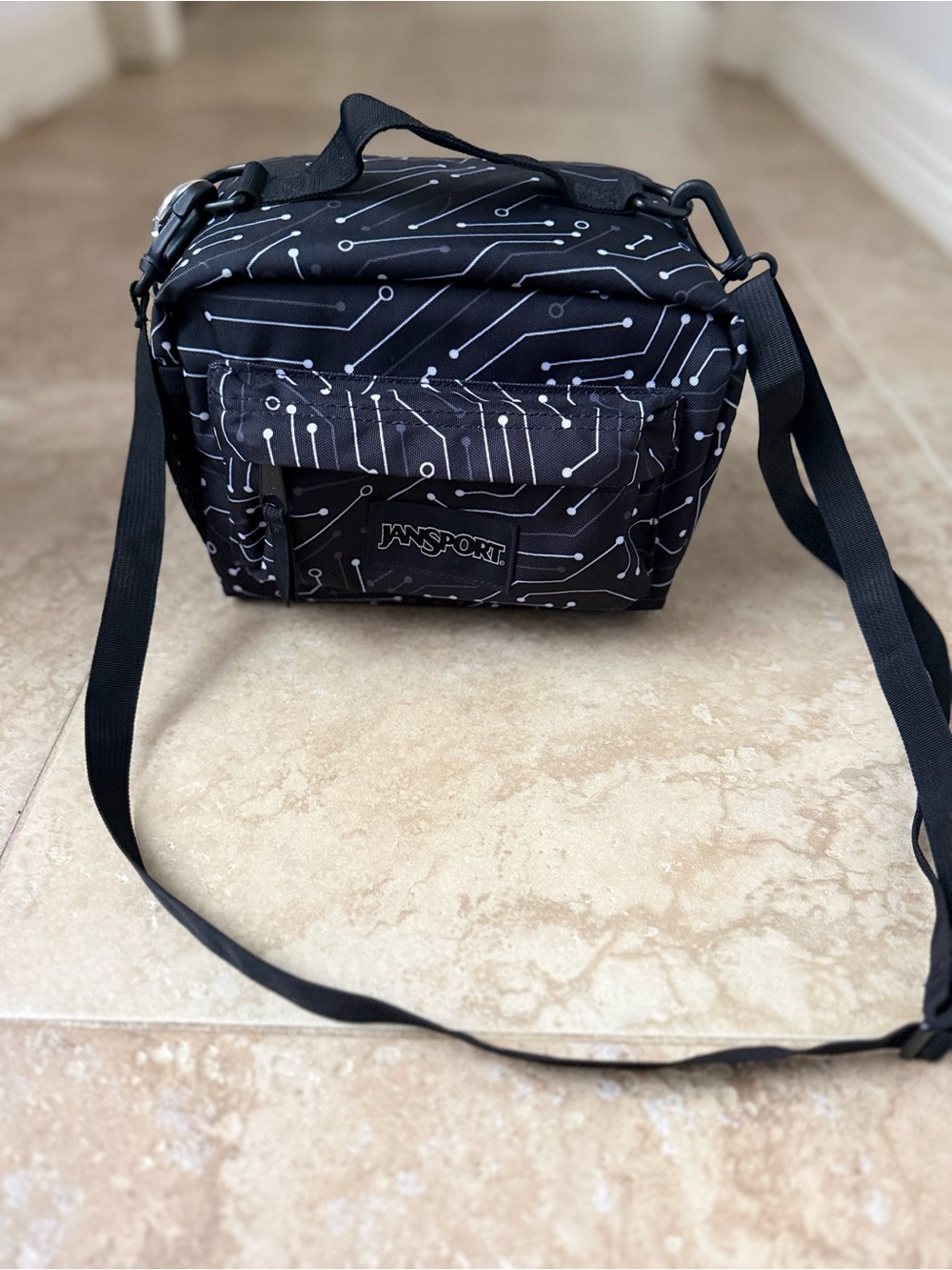 Jansport Black Lunchbox with White Circuit Design